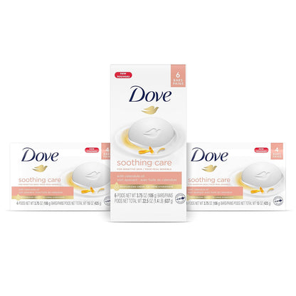 Dove Moisturizing Beauty Bar Soap for Sensitive Skin with Calendula Oil Effectively Washes Away Bacteria, Hydrating and Replenishing Skin Care 3.75 Oz 14 Bars