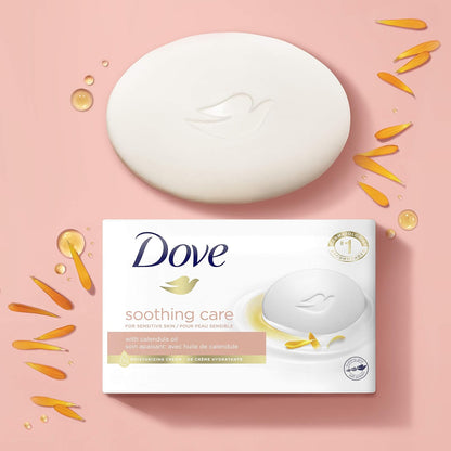 Dove Moisturizing Beauty Bar Soap for Sensitive Skin with Calendula Oil Effectively Washes Away Bacteria, Hydrating and Replenishing Skin Care 3.75 Oz 14 Bars